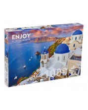 Puzzle Enjoy din 1000 de piese - Santorini View with Boats, Greece -1